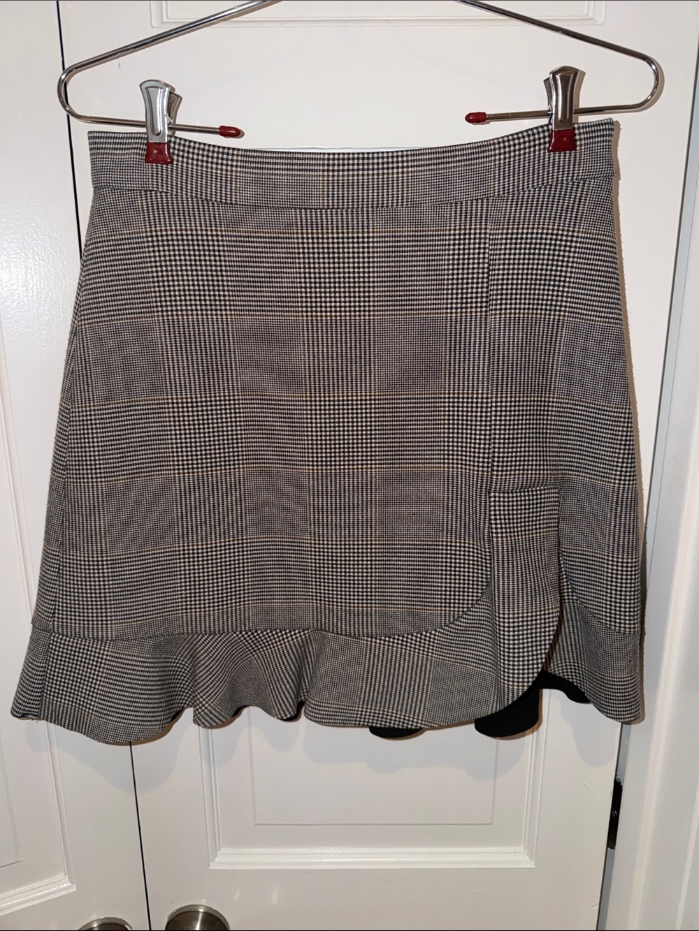 Zara Woman Plaid Ruffle Hem Skirt - Gray